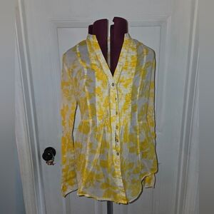 Maeve Anthropologie Cotton Yello Floral Button Up Blouse